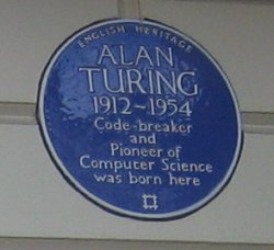 Blue plaque på det hus, hvor Alan Touring er født