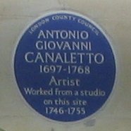 Blue plaque på den bygning, hvor Giovanni Antonio Canaletto havde sit atelier i Little Venice, London