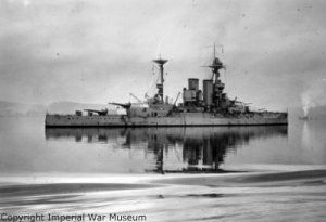 Engelsk krigsskib i the Battle of Jutland, copyright Imperial War Museum i London