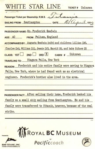 Bagside af billet/boarding card til Titanic